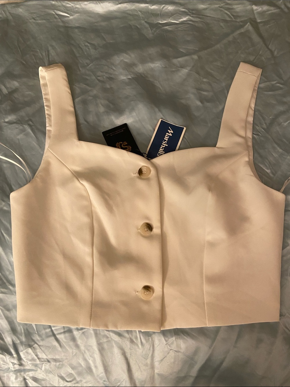 VM Cream Button-Front Sleeveless Crop Top NWT